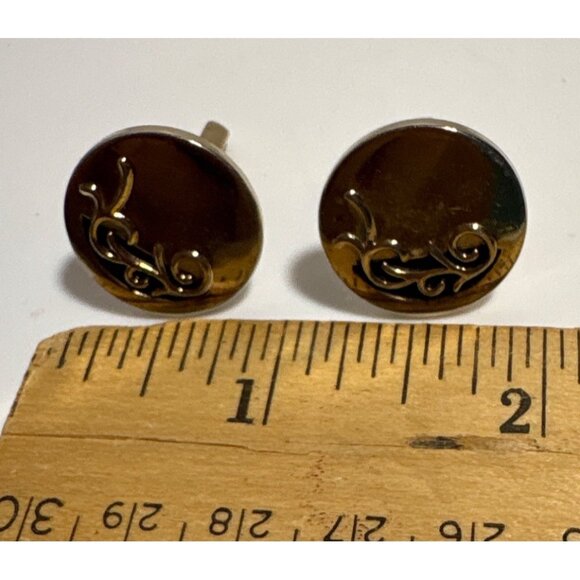 Vintage Cufflink & Tie Clip Set Gold Tone Swirl Design - Picture 3 of 8